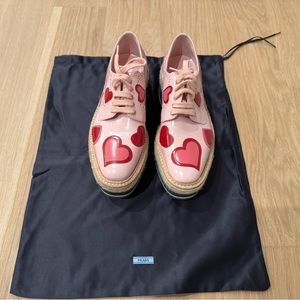 Prada Pink Leather Hearts Brogue Platform Derby